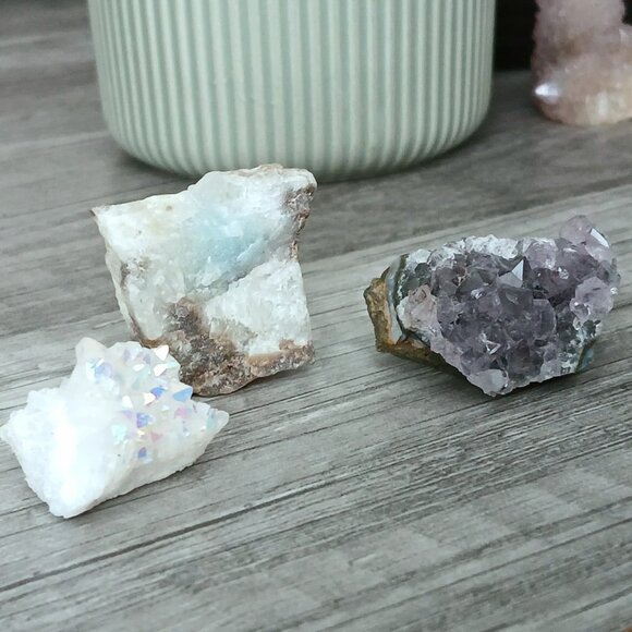 3 Piece crystal set, amethyst amazonite & aura quartz - Picture 2 of 3